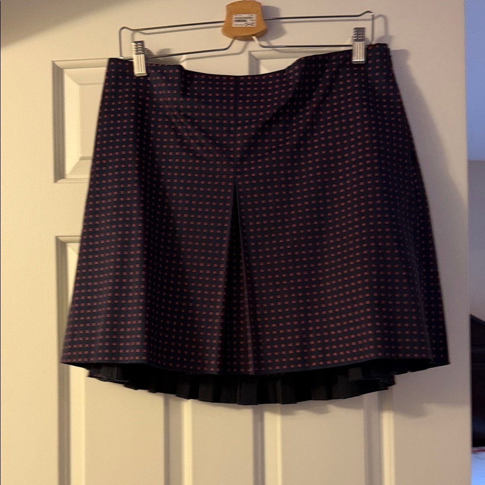 Tory Burch Navy and Maroon A-Line Pleated Skirt